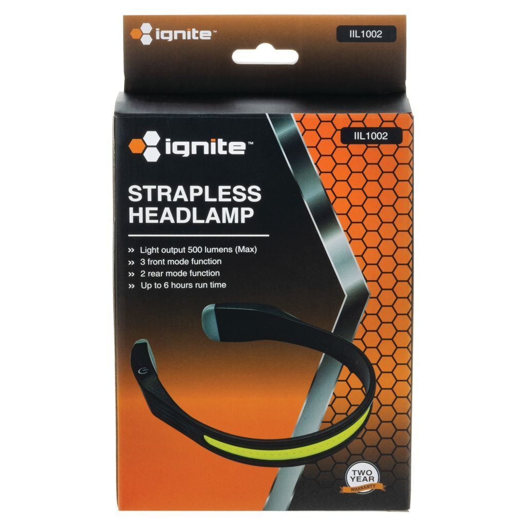 Ignite Rechargable Strapless LED headlamp with rear tail lights